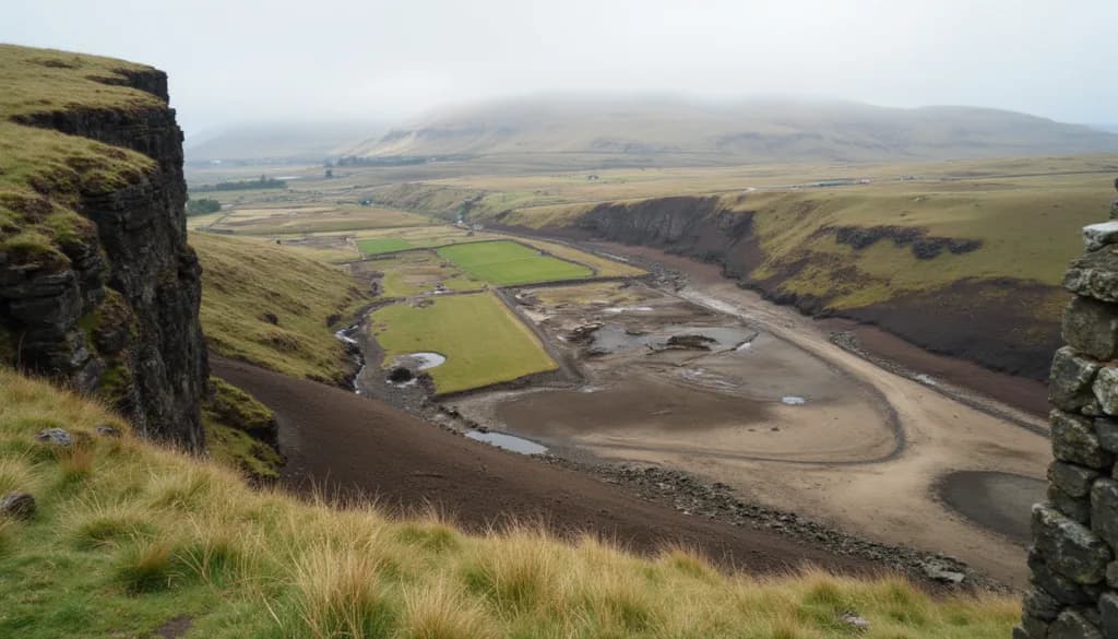 Changing landscape showing land in transition from natural terrain to early property development under legal planning
