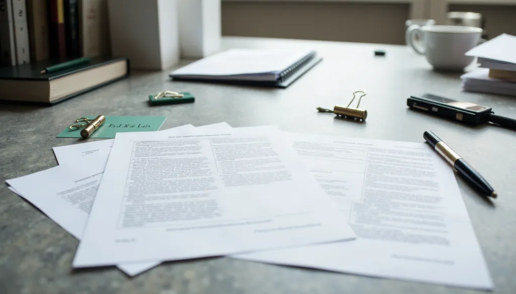 Conveyancing documents prepared on a law office desk during the property transfer process