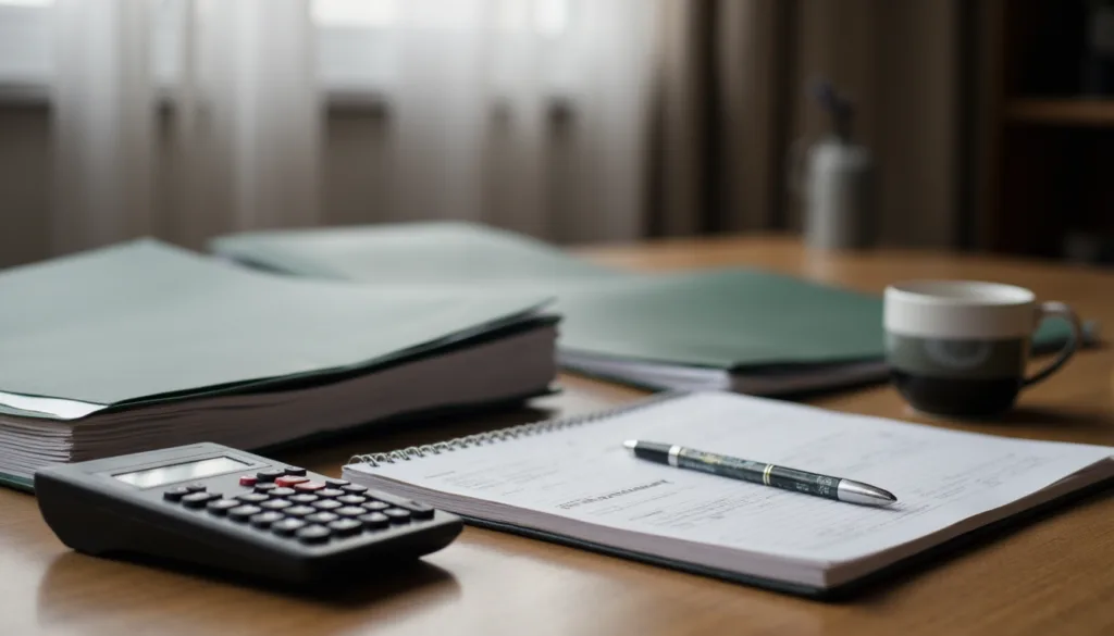 Bond Registration Fees sitting on a desk with a calculator and a pen next to the document