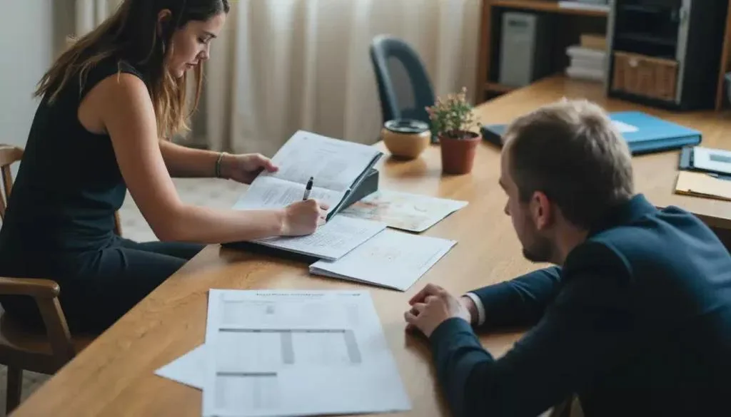 Seller meeting with conveyancer to review municipal charges before transfer