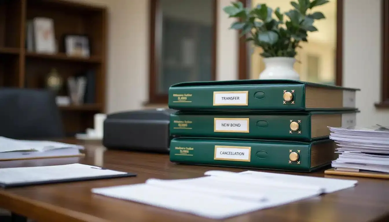 How to become a bond cancellation attorney in South Africa in a professional conveyancing office scene with transfer, new bond, and bond cancellation files