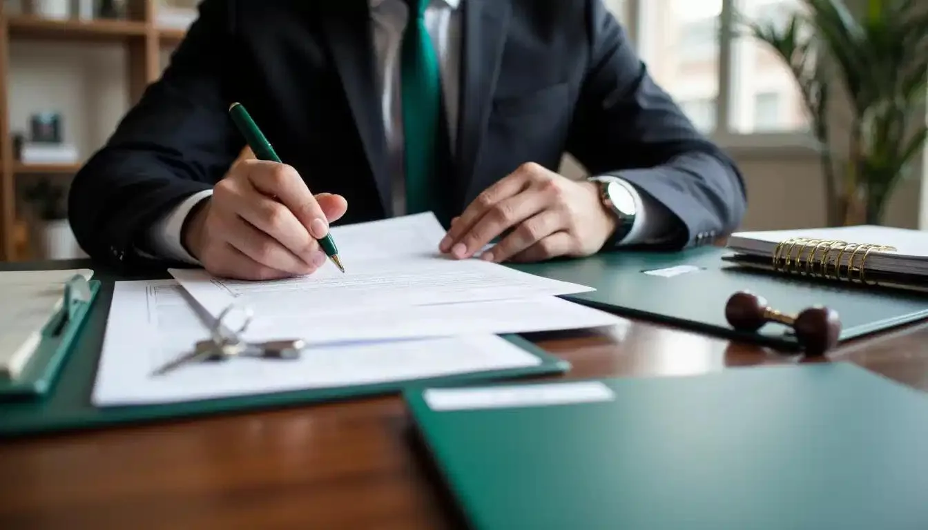 Bond Registration Attorney workspace with conveyancing papers and mortgage bond documents