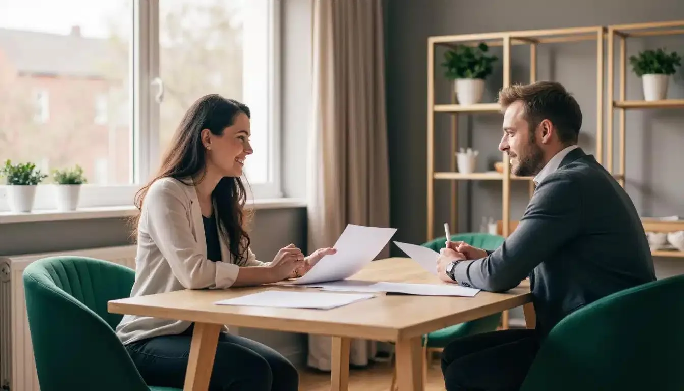 Estate agent role consulting with client about property sale in South Africa