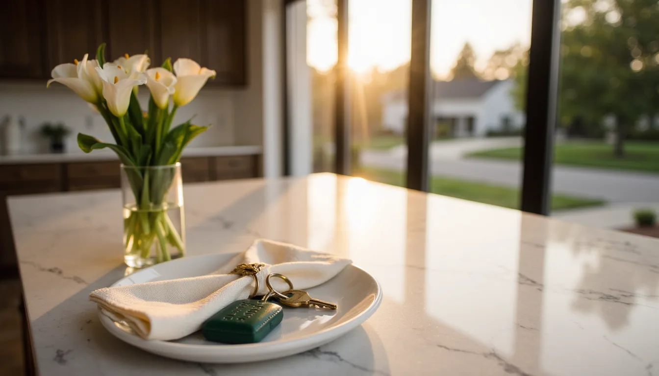 Keys sitting in bowl on an ordinary sale residential property's kitchen country